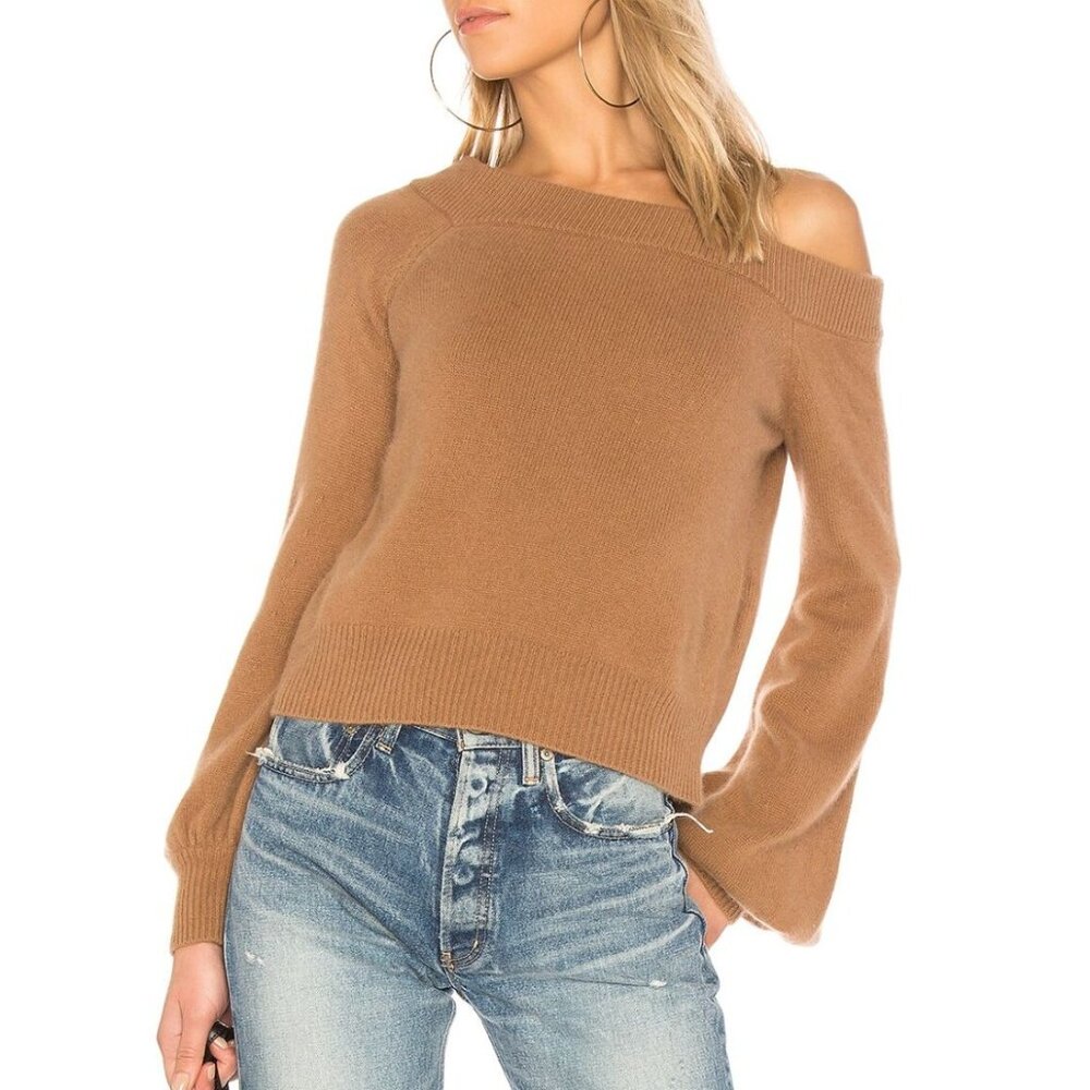 LPA Revolve Merino Wool Raccoon 617 Off Shoulder Sweater Camel Size Small